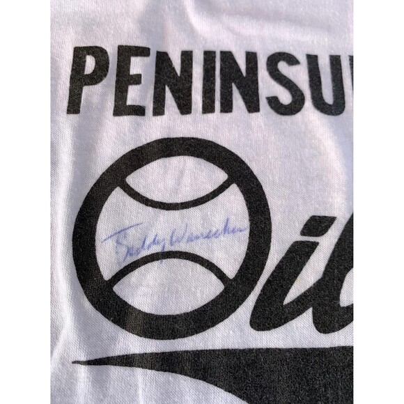 70s-80s Peninsula Oilers Baseball autographed - white and red cotton tee size L - Picture 3 of 8